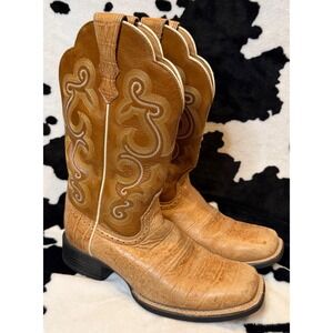 Ariat Women's Caiman Print Square Toe Western Cowboy Boots  Brown 7B